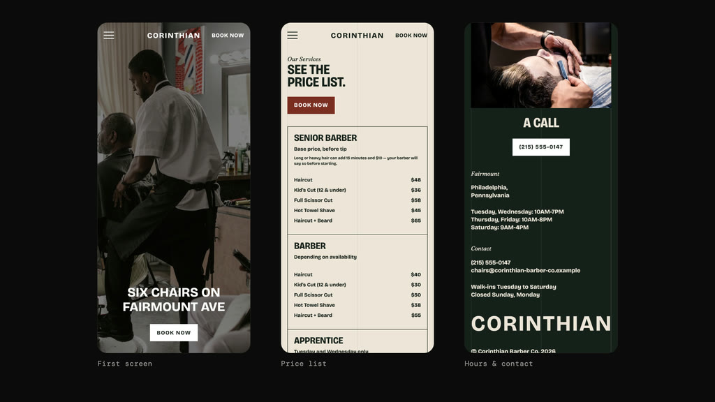 Fictional business website concepts by Arupix