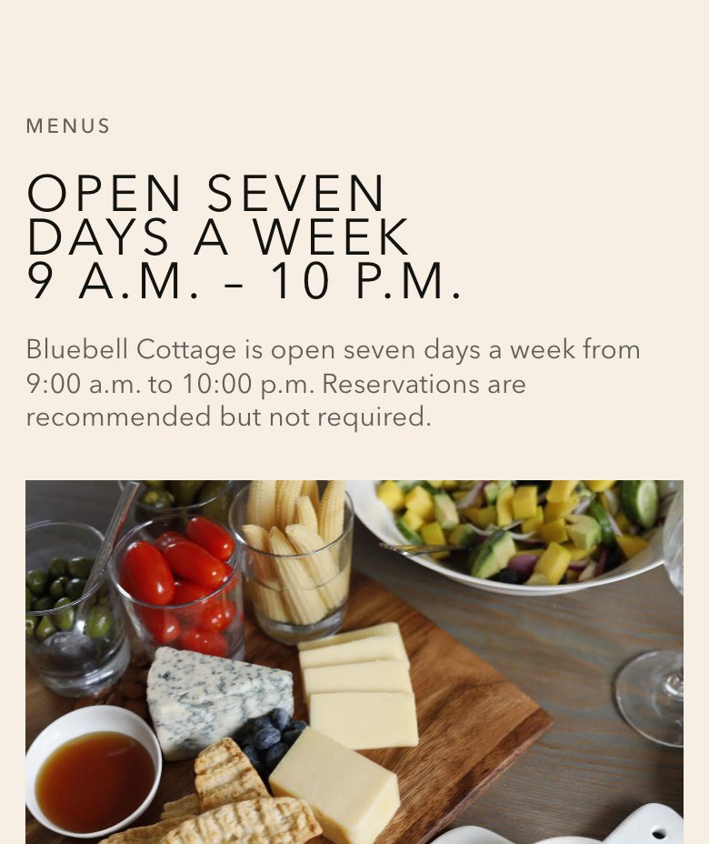 A vertical restaurant concept view shows sample opening hours and a cheese-board photograph.