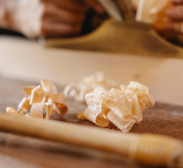Wood shavings on a workbench