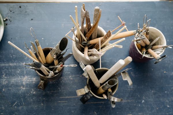 Modeling tools in mugs, seen from above