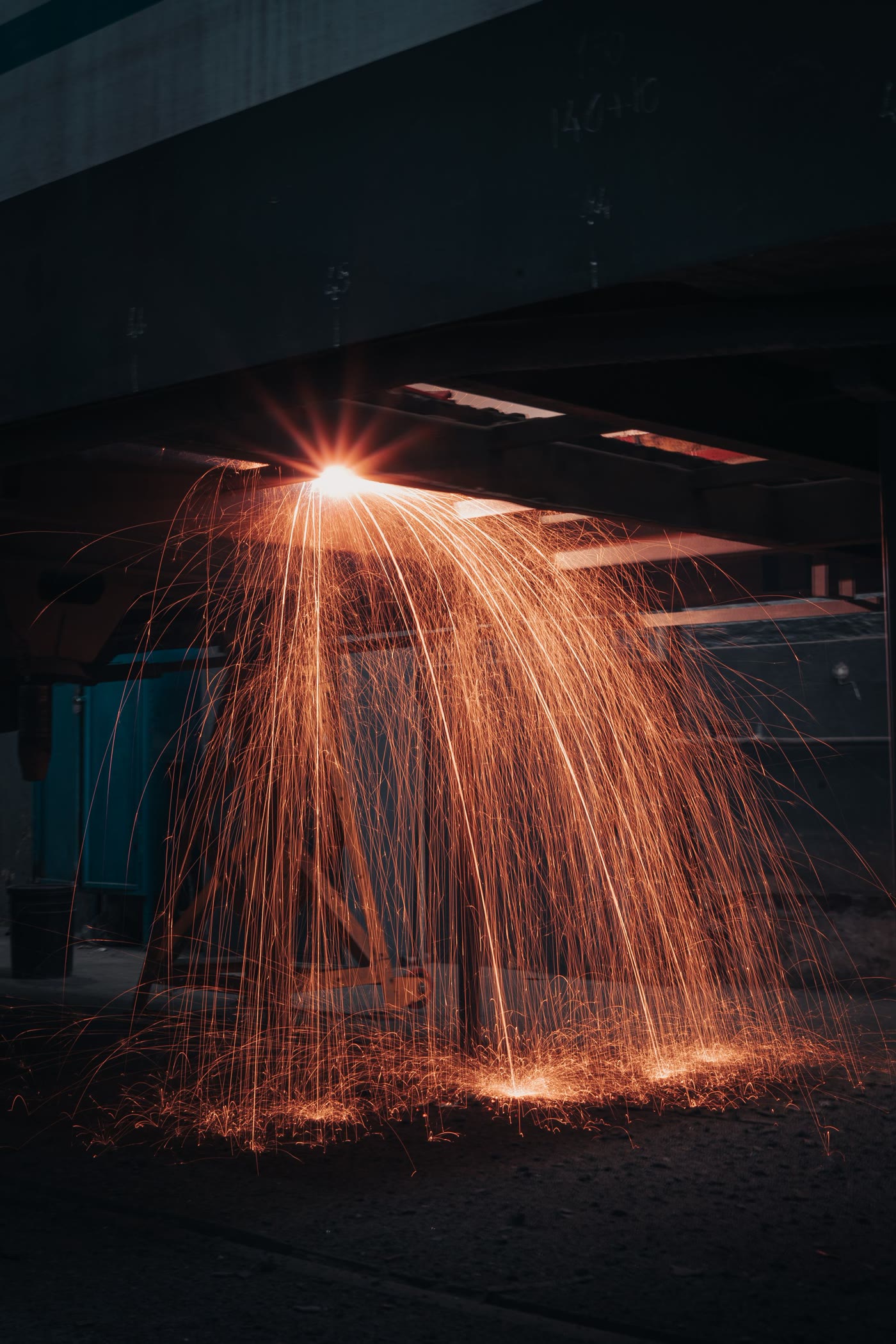 Sparks falling from a cutting operation
