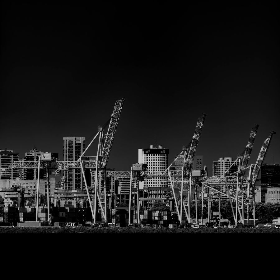 Harbor cranes at night