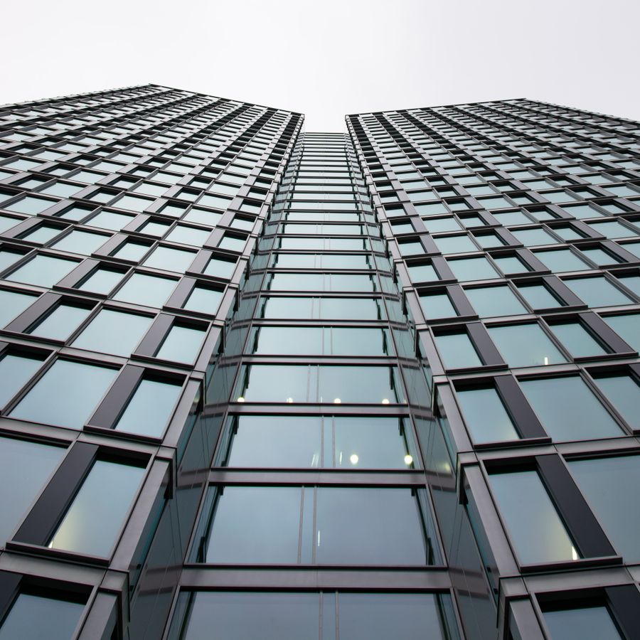A glass office tower