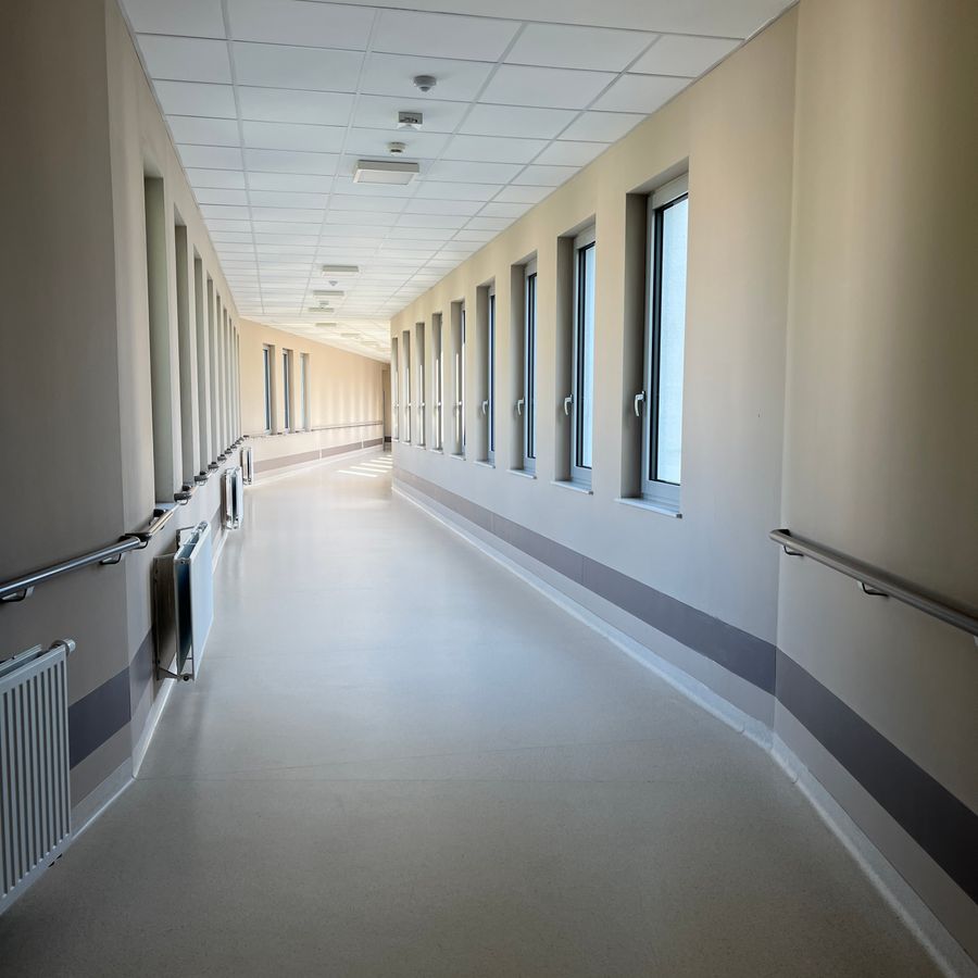 A long hospital corridor