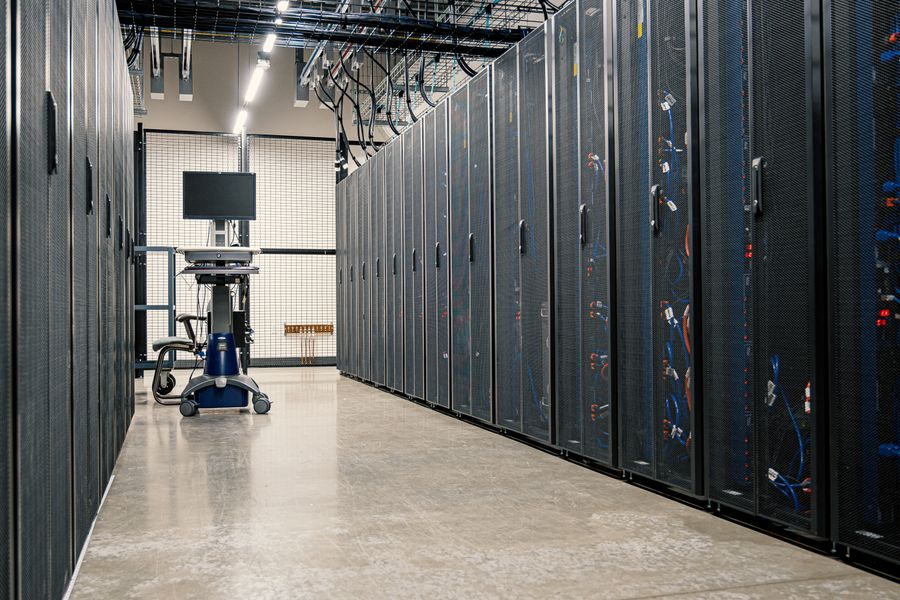 A clean server room aisle