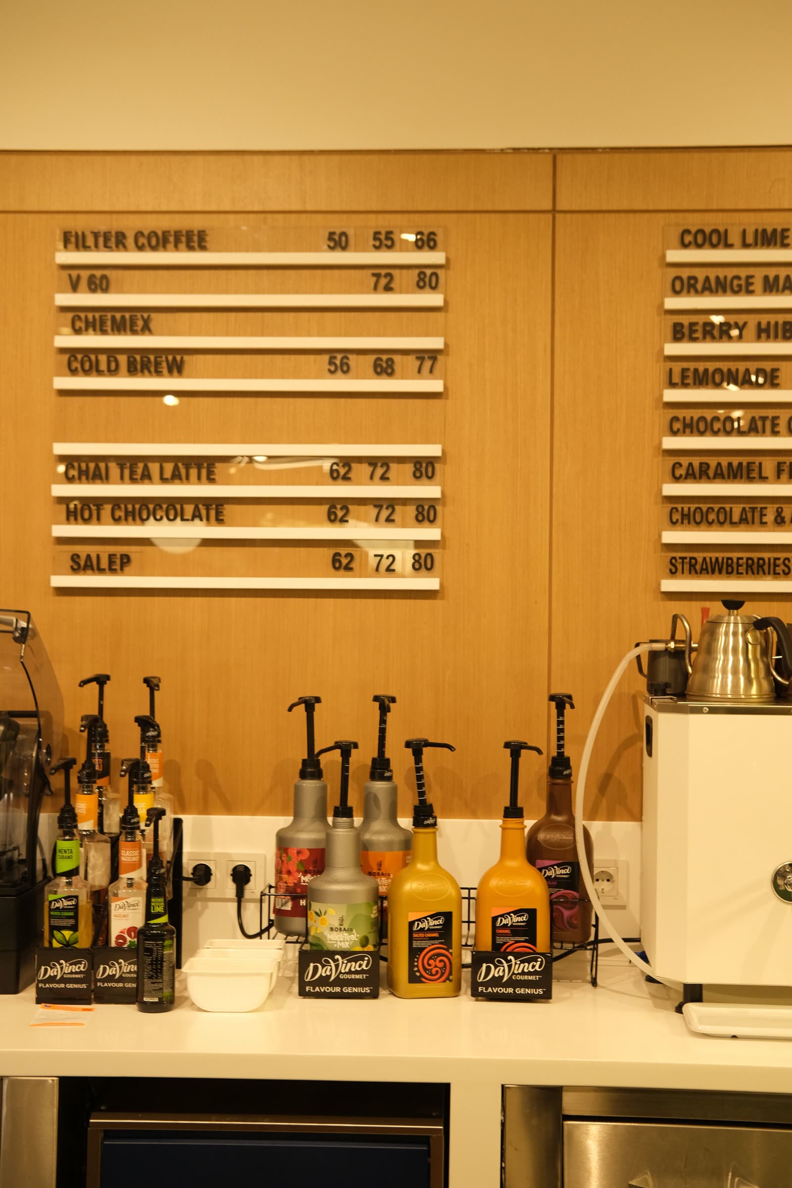 The café counter at North Pier with the café specials board and candlelight