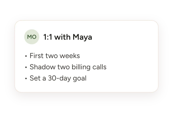 A 1:1 agenda with three talking points
