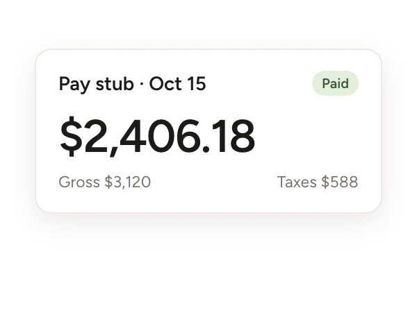 A pay stub for October 15 marked paid