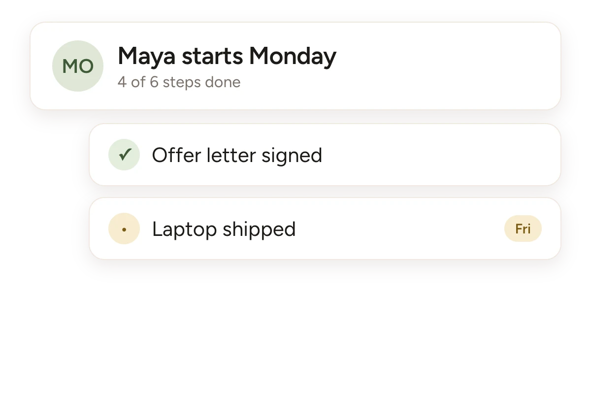 An onboarding checklist with four of six steps done