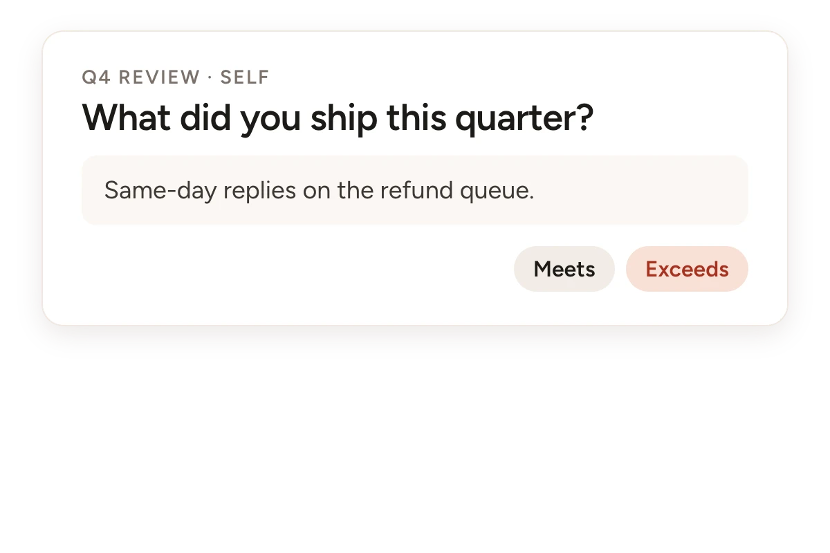 A quarterly self-review question with a rating